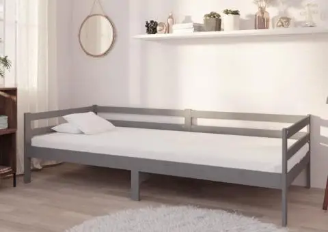 Pat de zi cu saltea, gri, 90x200 cm, lemn masiv de pin - 1/5