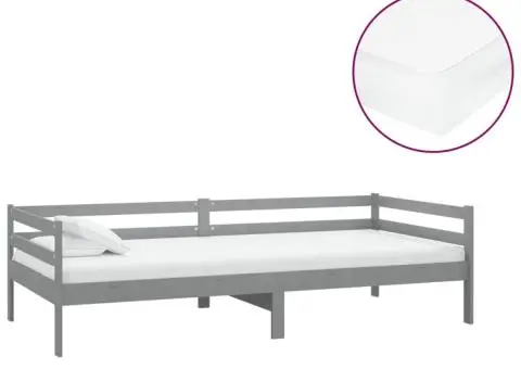 Pat de zi cu saltea, gri, 90x200 cm, lemn masiv de pin - 2/5