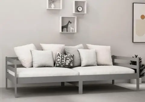Pat de zi cu saltea, gri, 90x200 cm, lemn masiv de pin - 3/5