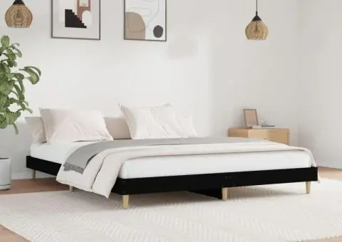 Cadru de pat, negru, 200x200 cm, lemn prelucrat - 1/5