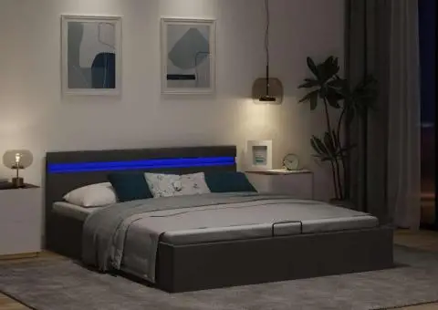 Cadru pat hidraulic ladă LED gri închis, 160x200 cm, textil - 5/5