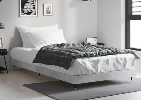 Cadru de pat, gri beton, 90x200 cm, lemn prelucrat - 3/5