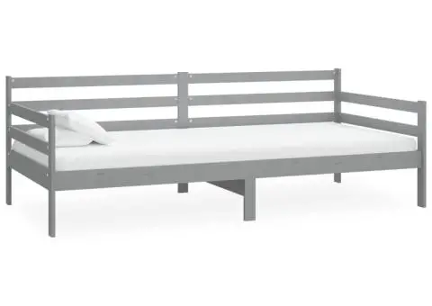 Pat de zi cu saltea, gri, 90x200 cm, lemn masiv de pin - 4/5