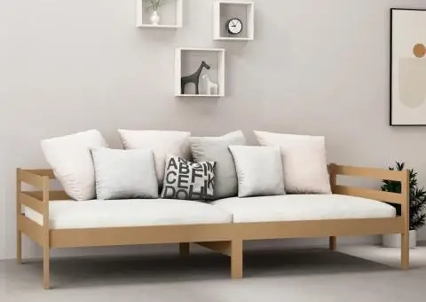 Pat de zi cu saltea, maro miere, 90x200 cm, lemn masiv de pin - 3/5