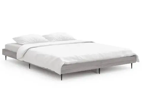 Cadru de pat, gri sonoma, 135x190 cm, lemn prelucrat - 2/5