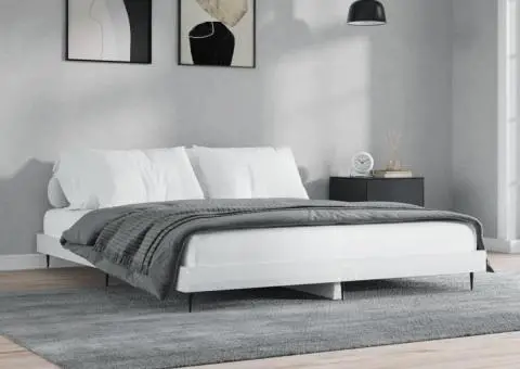 Cadru de pat, alb extralucios, 150x200 cm, lemn prelucrat - 1/5