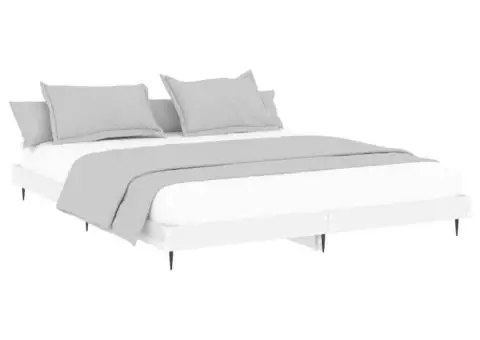 Cadru de pat, alb extralucios, 150x200 cm, lemn prelucrat - 3/5