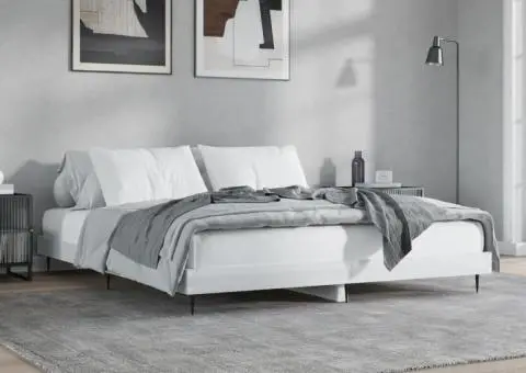 Cadru de pat, alb extralucios, 150x200 cm, lemn prelucrat - 4/5