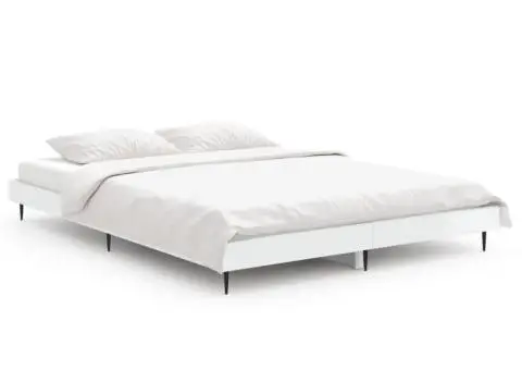 Cadru de pat, alb extralucios, 140x190 cm, lemn prelucrat - 2/5