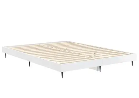 Cadru de pat, alb extralucios, 140x190 cm, lemn prelucrat - 5/5