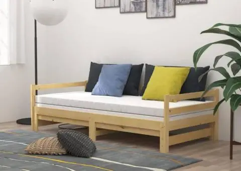 Pat extensibil de zi, 2x(90x200) cm, lemn masiv de pin - 3/5