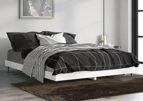 Cadru de pat, alb extralucios, 135x190 cm, lemn prelucrat - 4/5