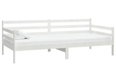Pat de zi cu saltea, alb, 90x200 cm, lemn masiv de pin - 3/5