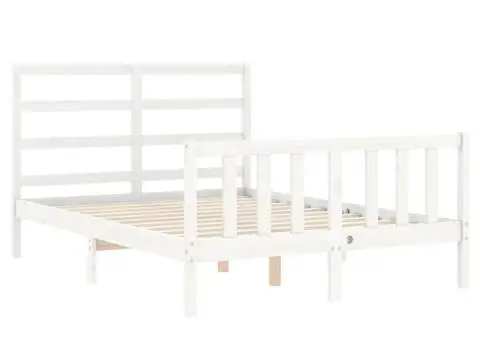 Cadru de pat fără saltea, alb, 140x200 cm, lemn masiv pin - 5/5