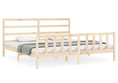 Cadru de pat fără saltea, 200x200 cm, lemn masiv pin - 2/5