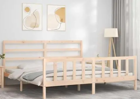 Cadru de pat fără saltea, 200x200 cm, lemn masiv pin - 4/5