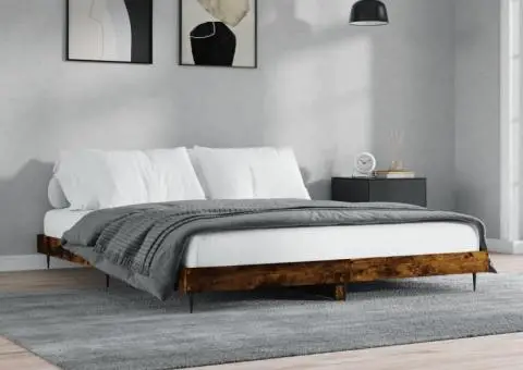 Cadru pat fără saltea Stejar afumat 200x200 cm Lemn prelucrat - 1/5