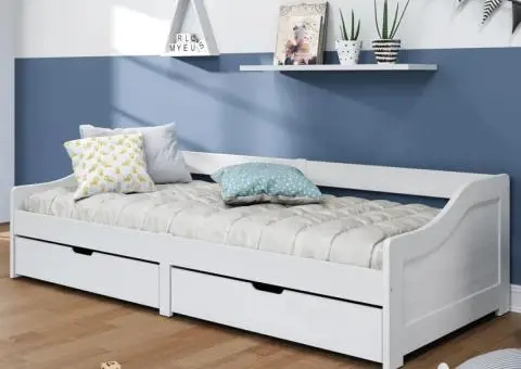 Pat de zi cu 2 sertare "IRUN", alb, 90x200 cm, lemn masiv pin - 1/5