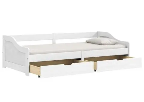 Pat de zi cu 2 sertare "IRUN", alb, 90x200 cm, lemn masiv pin - 4/5