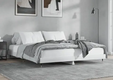 Cadru de pat, alb extralucios, 140x200 cm, lemn prelucrat - 1/5