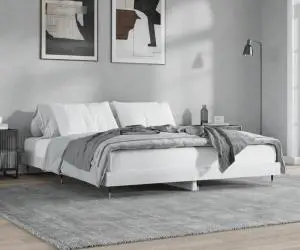 vidaXL Cadru de pat, alb extralucios, 140x200 cm, lemn prelucrat