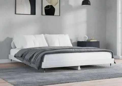 Cadru de pat, alb extralucios, 140x200 cm, lemn prelucrat - 3/5