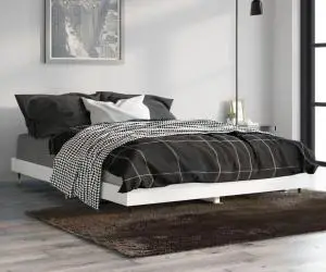 vidaXL Cadru de pat, alb extralucios, 135x190 cm, lemn prelucrat