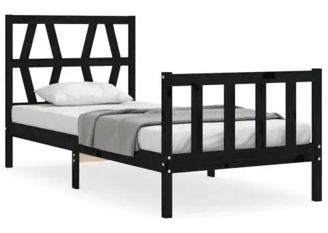 Cadru de pat cu tăblie Small Single, negru, lemn masiv - 2/5