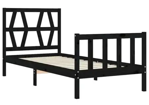 Cadru de pat cu tăblie Small Single, negru, lemn masiv - 5/5