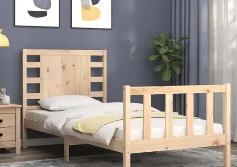 Cadru de pat fără saltea, 90x200 cm, lemn masiv pin - 3/5