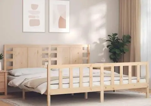 Cadru de pat fără saltea, 200x200 cm, lemn masiv pin - 1/5