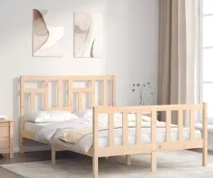 vidaXL Cadru de pat cu tăblie, dublu, lemn masiv