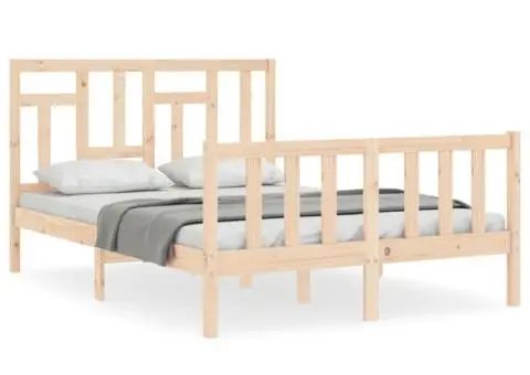 Cadru de pat fără saltea, 140x190 cm, lemn masiv de pin - 2/5