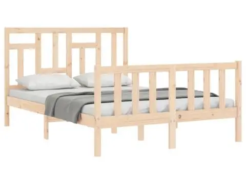 Cadru de pat fără saltea, 140x190 cm, lemn masiv de pin - 4/5