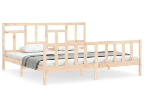 Cadru de pat fără saltea, 200x200 cm, lemn masiv pin - 2/5