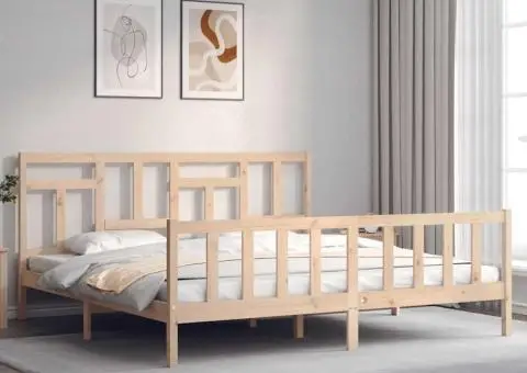 Cadru de pat fără saltea, 200x200 cm, lemn masiv pin - 4/5