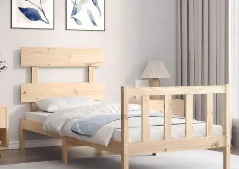 Cadru de pat cu tăblie single mic, lemn masiv - 3/5