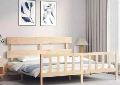 Cadru de pat cu tăblie Super King Size, lemn masiv - 3/5