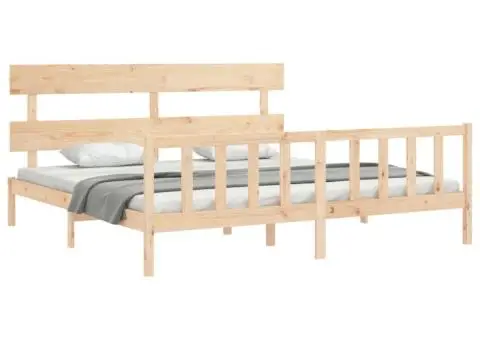 Cadru de pat cu tăblie Super King Size, lemn masiv - 4/5