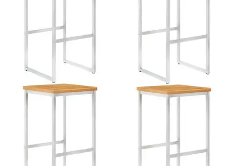 Scaune de bar, 4 buc., lemn masiv de acacia și oțel inoxidabil - 1/5