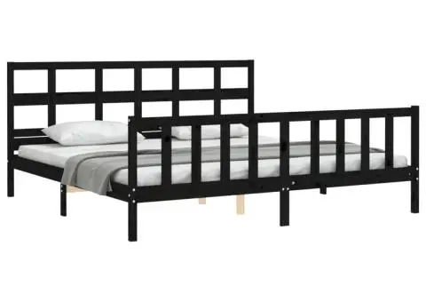 Cadru de pat cu tăblie Super King Size, negru, lemn masiv - 4/5