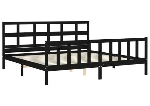 Cadru de pat cu tăblie Super King Size, negru, lemn masiv - 5/5