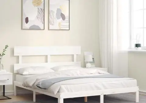 Cadru de pat fără saltea, alb, 160x200 cm, lemn masiv pin - 1/5