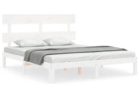 Cadru de pat fără saltea, alb, 160x200 cm, lemn masiv pin - 2/5