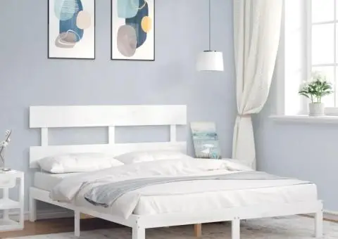 Cadru de pat fără saltea, alb, 160x200 cm, lemn masiv pin - 3/5