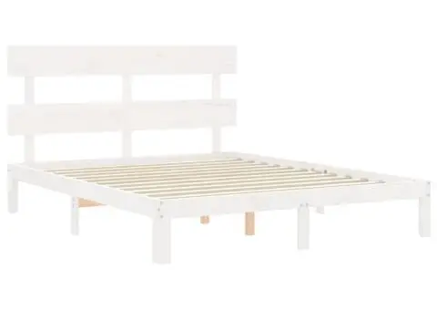 Cadru de pat fără saltea, alb, 160x200 cm, lemn masiv pin - 5/5