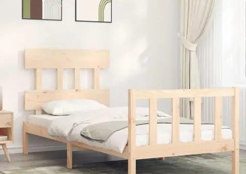 Cadru de pat cu tăblie single, lemn masiv - 1/5