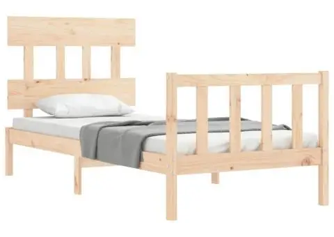 Cadru de pat cu tăblie single, lemn masiv - 3/5