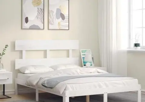 Cadru de pat cu tăblie dublu mic, lemn masiv - 3/5