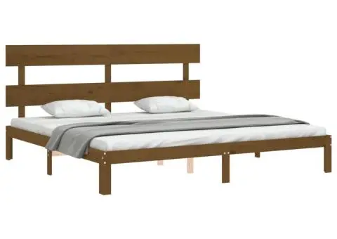 Cadru pat cu tăblie, maro miere, 200x200 cm, lemn masiv - 4/5